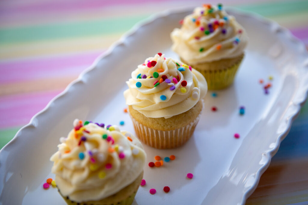 Vanilla cupcakes with sprinkles